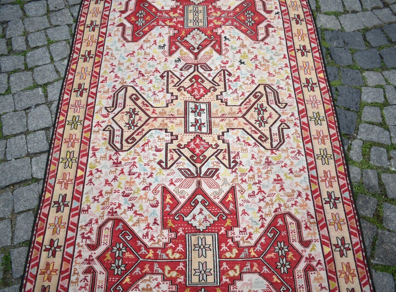 Caucasian Silk Soumak Rug 3'9 x 6'2 ft Fine Quality Animal Design Silk Soumak gallery