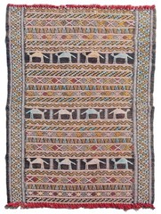 Hand Knotted Vintage Morocco Sumouk Kilim Kilm Silk & Wool Area Rug 3.6 x 2.2 Ft