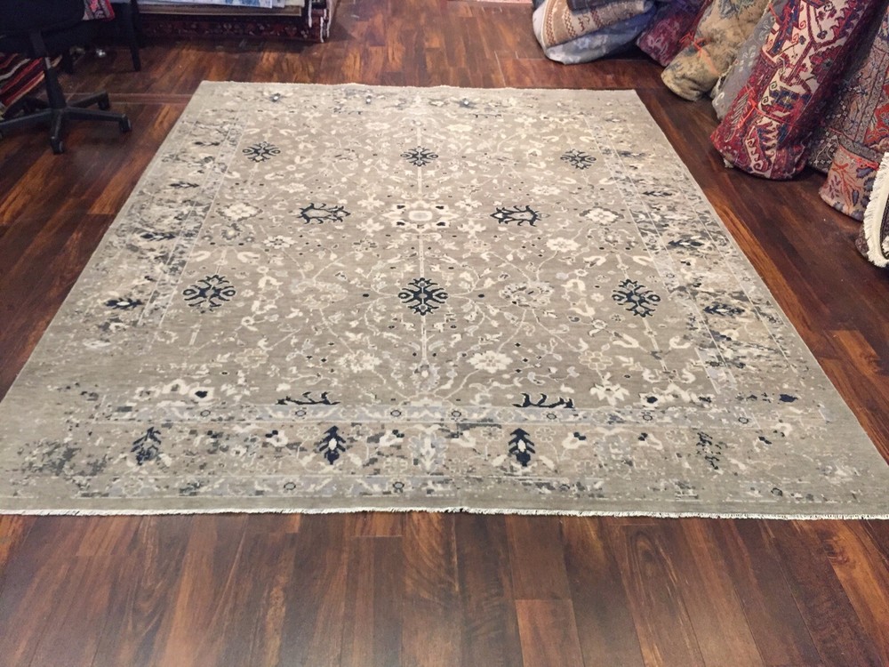 Genuine Hand Knotted L.Brown Oushak Heriz Geometric Area Rug Carpet 8’1”x10’,#59
