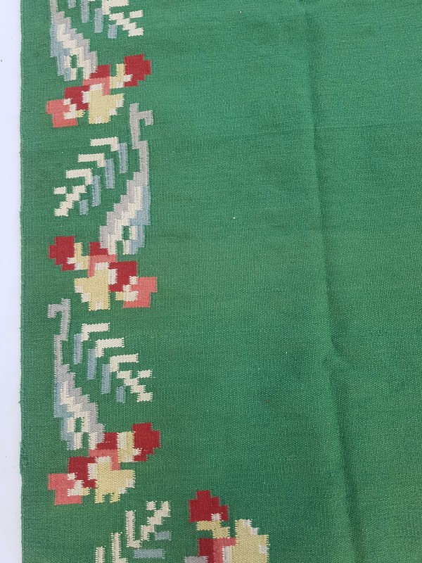 Vintage Handmade Traditional Geometric Green Red Kilim Rug Carpet 217x158cm gallery