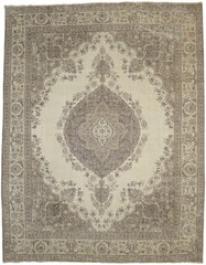 Antique Distressed Oriental Rug Classic Floral Design Vintage Carpet 10X13 ft