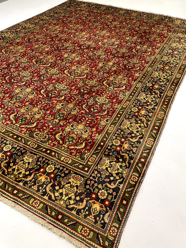 Antique Oriental Hand-Knotted Wool Area Rug Red/Navy Blue/Green 9'6" x 12'11" gallery