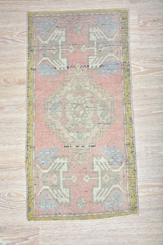 Vintage Turkish Oushak Rug 1'6x3'1 ft, Pink Colorful Modern Bathroom Rug gallery