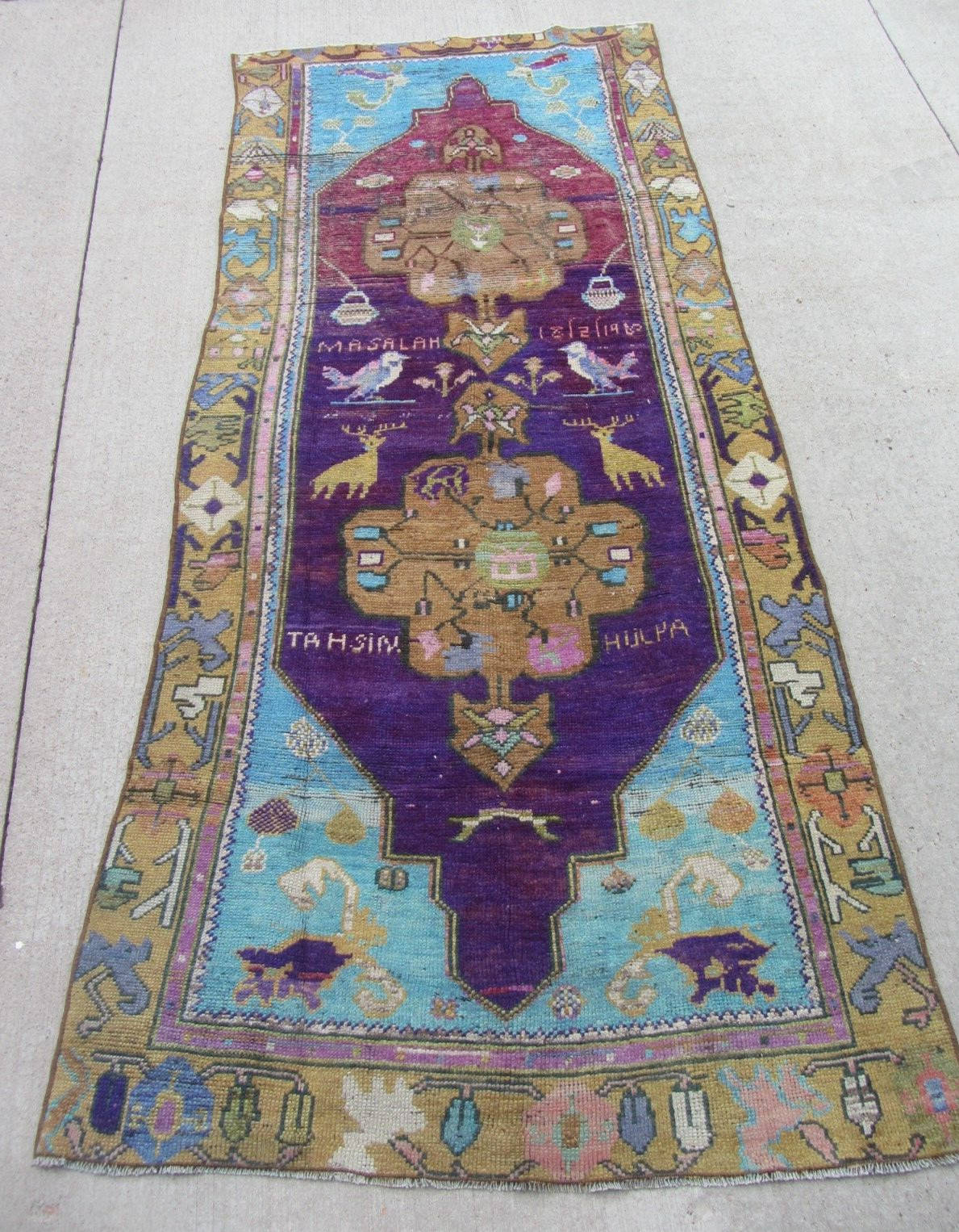 Turkish Nomad Tribal Rug Hand Made Primitive Great Colors Antique 43" x 91" gallery