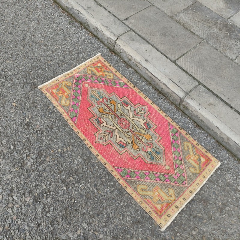 xox borders 2x3 Turkish Vintage Small Rug 49 x 105 cm Bath Mat 1.61 x 3.44 ft gallery