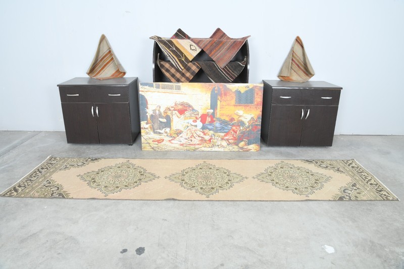 3x10 turkish runner rug, hand-knotted vintage oushak rug runner, boho decor,117 gallery