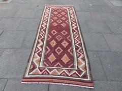 Vintage Traditional Hand Made Oriental Wool Red Brown Large Long kilim 278x105cm