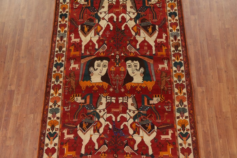 Vintage Tribal Pictorial Kasshkoli Area Rug 6x8 Wool Hand-made Traditional Ru gallery