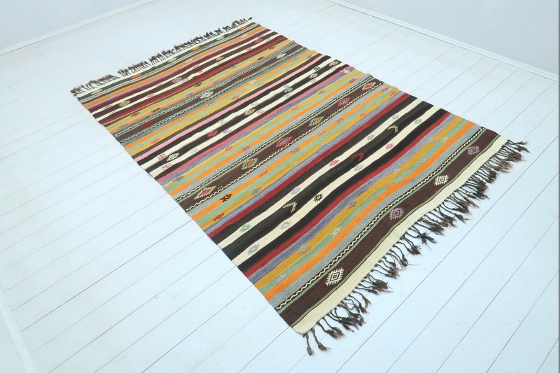 Vintage Turkish Kilim, Large Rug, Striped Rug, Teppiche 69"X99" Area Rug Carpet gallery