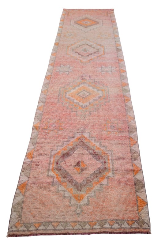 Turkish Runner Rug HandMade Wool Long Hallway Rug PINK Kitchen Decor 3x12.3 ft gallery