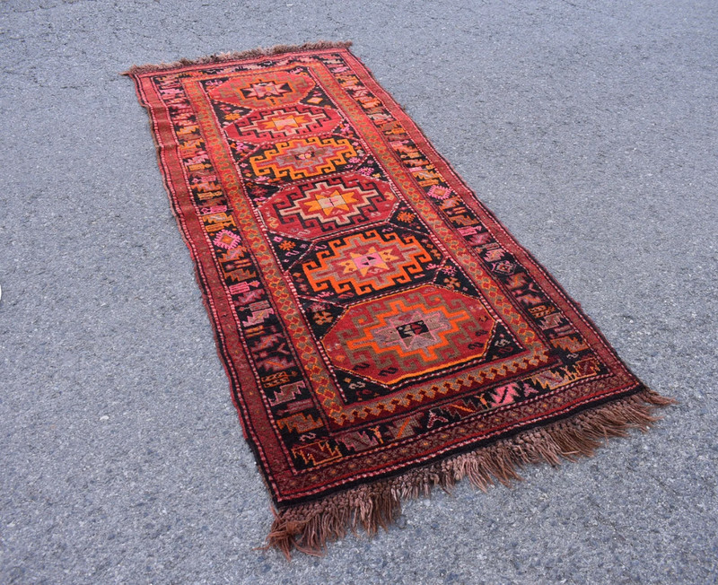 1970s Vintage Turkish Runner Rug 3.3 x 8.5 ft - Gently Used - 100% Wool gallery