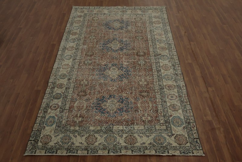 Handcrafted Anatolian Area Rug 6x10 Ft Geometric Carpet with Charming Distressed gallery
