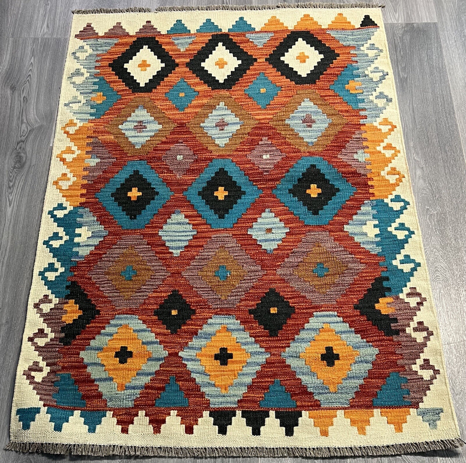 Vintage Kilim Traditional Hand Made Oriental Wool Kilim 5ftx3.2ft 147cmx104cm gallery
