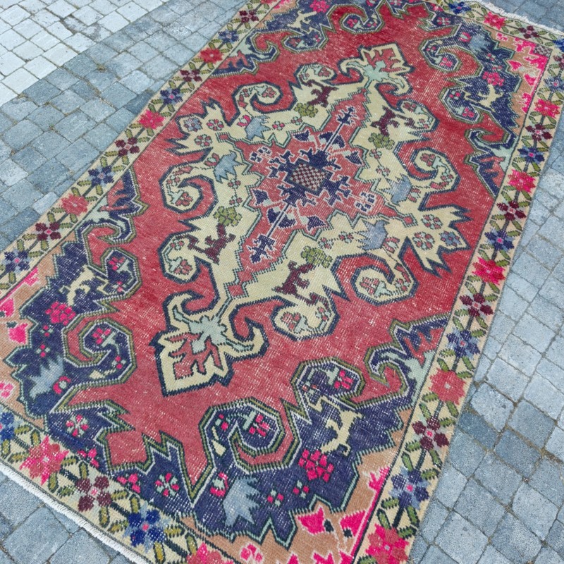 Cappadocian Turkish Vintage Area Rug 3.94 x 7.28 ft , 4x7 Handmade 120 x 222 cm gallery