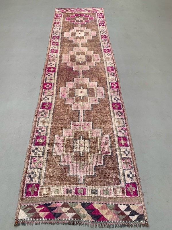 Vintage Turkish Tribal Runner 360x93 cm veg dye wool rug tribal, handmade gallery