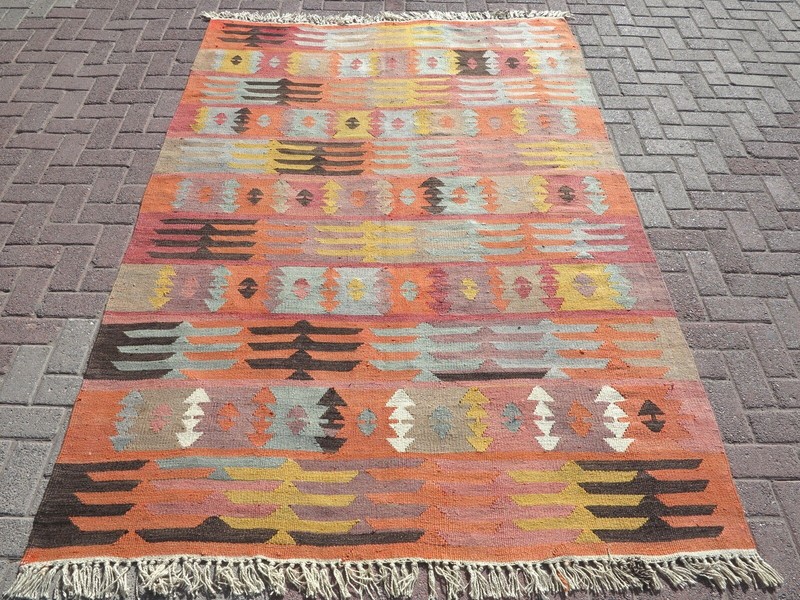 Large Wool Kilim Navajo Southwestern Bohemian Peach Rug 66"X97" Handmade Carpet gallery