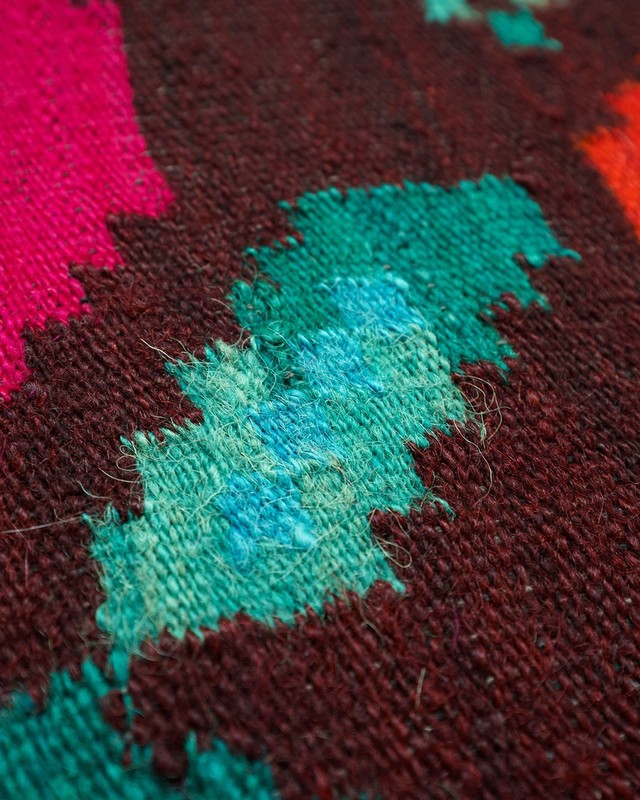 Bessarabian Kilim Rug 100% Wool Floral Roses Dark Brown Pink 1970s Romania 7x4ft gallery