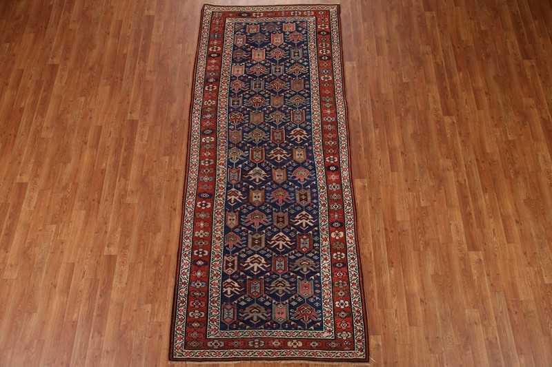 Antique Pre-1900 Geometric Kazak Russian 9 ft. Runner Rug Wool Hand-knotted 4x9 gallery