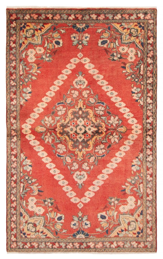 Vintage Red Traditional 4'3" x 6'8" Hand-Knotted Oriental Wool Area Rug