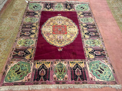 Antique Indian Agra Rug with Medallion and Tile Border | c. 1920s