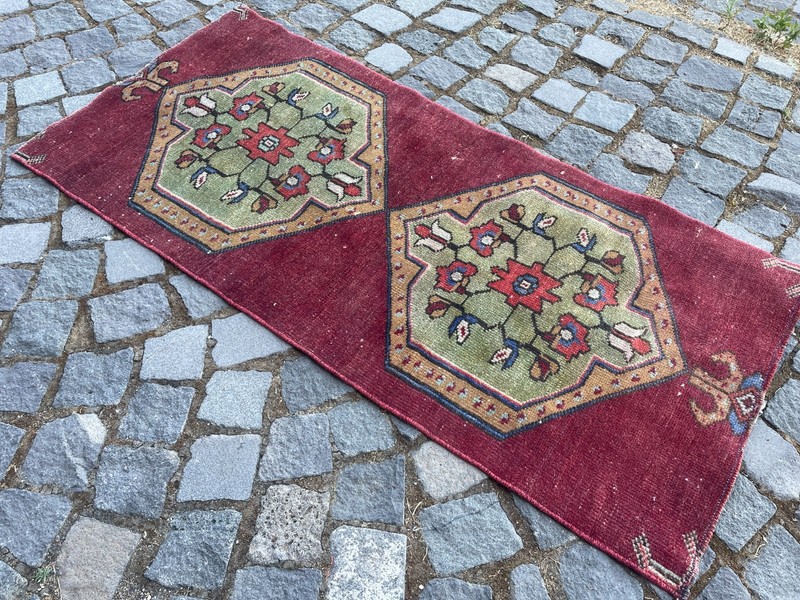 Bohemian Area Rug Handmade Wool Rug Turkish Vintage Traditional Rug 2,0 x 4,2 ft gallery