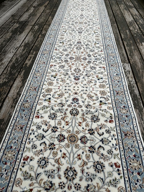Fine Quality New Handmade Silk & Wool White Oriental Runner, Floral Design, 3x12 gallery