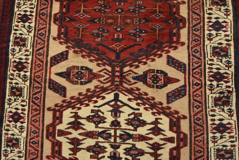 Vintage Tribal Oriental Runner 3’8” x 7’9” Beige Wool Hand-Knotted Area Rug gallery