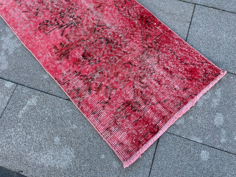 Overdyed 1.7x9.2 ft Vintage Turkish Runner Rug – Red Distressed Hallway gallery