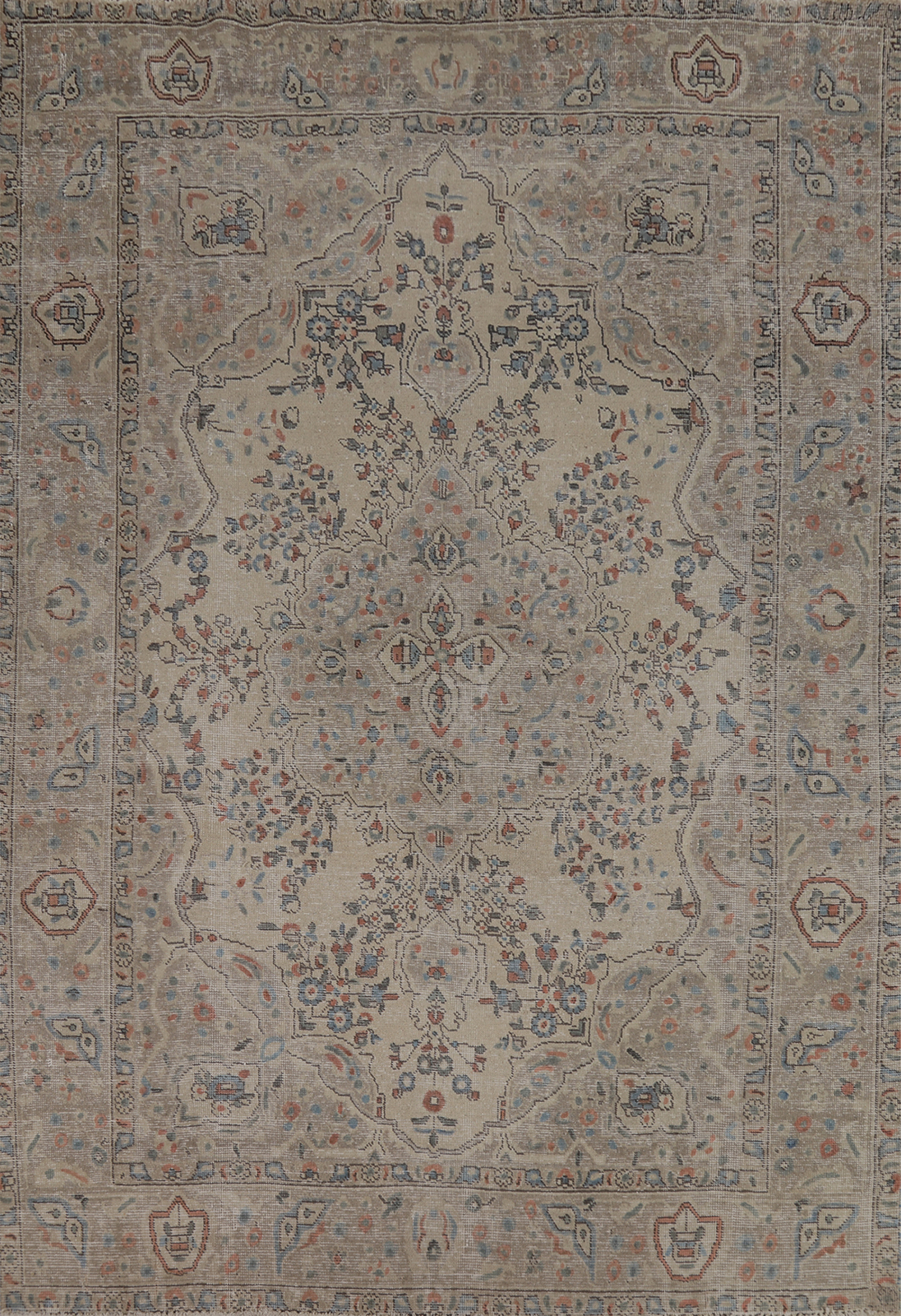 Ivory Floral Tebriz Vintage Area Rug 7x9 Wool Hand-knotted Living Room Carpet gallery