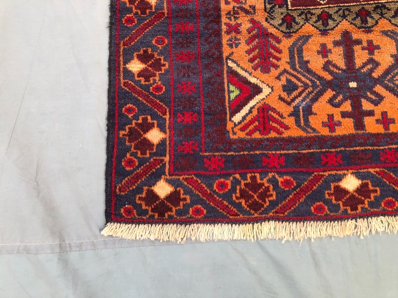 3'2x5'2 Vintage Afghan Rug Hand Knotted Orange Red Geometric Tribal Wool Carpet gallery
