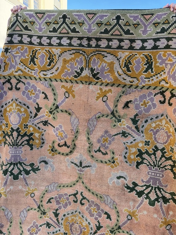 Auth: Antique Donegal Arts & Crafts Rug Rare Irish Beauty Salmon 12x18 gallery