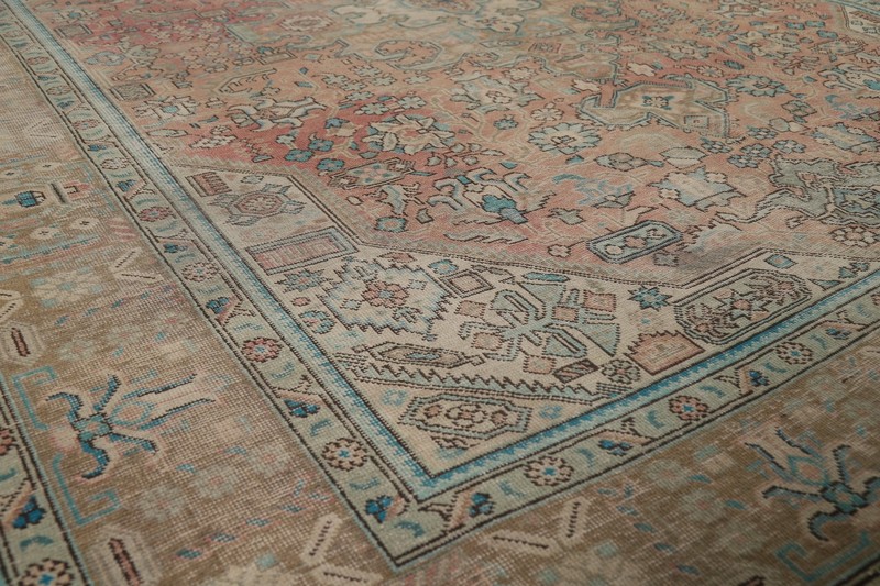 Pink Wool Distressed Tebriz Vintage Area Rug 7x9 Hand-knotted Living Room Carpet gallery