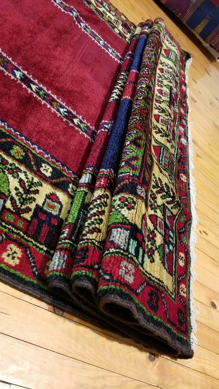 Stunning Vintage 1950-1960s Wool Pile Vegy Dye Prayer Rug 4’5”x9’ gallery