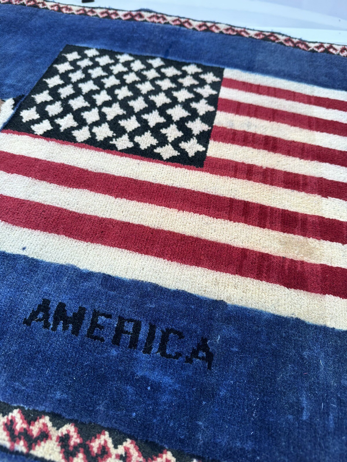 Vintage Hand Made American/Afghan Flag Rug gallery
