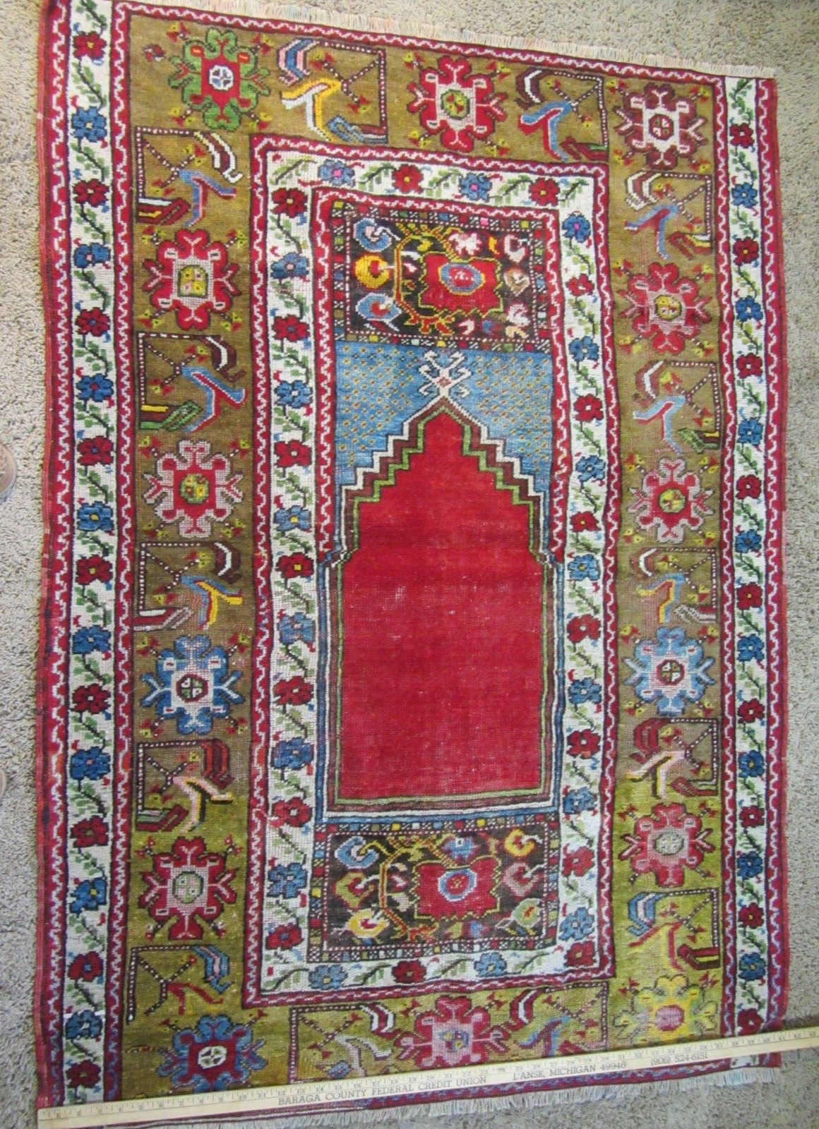 Beautiful Turkish Anatolia Prayer Rug Semi-Antique 41" x 58" Hand-Made Wool VG gallery