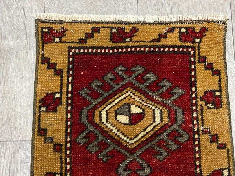 Small Handwoven Red Gold Rug 1.2x1.3 ft Oushak Square Wool Carpet gallery