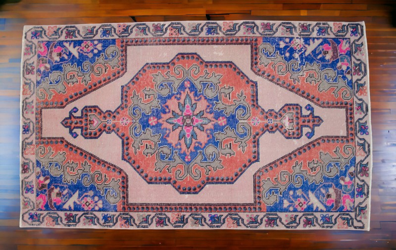 Colorful Area Rug Hand Knotted Turkish Rug Oushak Rug Distressed Rug 4'3" x 7'2" gallery