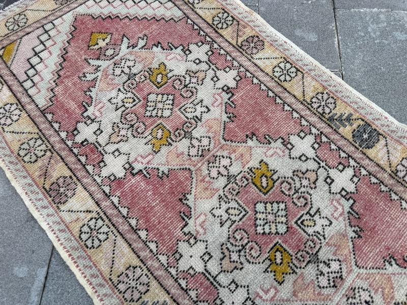 Vintage Turkish Oushak Runner Rug 3.5x9.8 Ft Pink Hall Carpet gallery