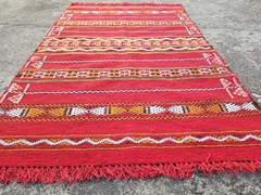Vintage Traditional Handmade Moroccan Berber Wool Multicolor Kilim 4.0×2.4 ft