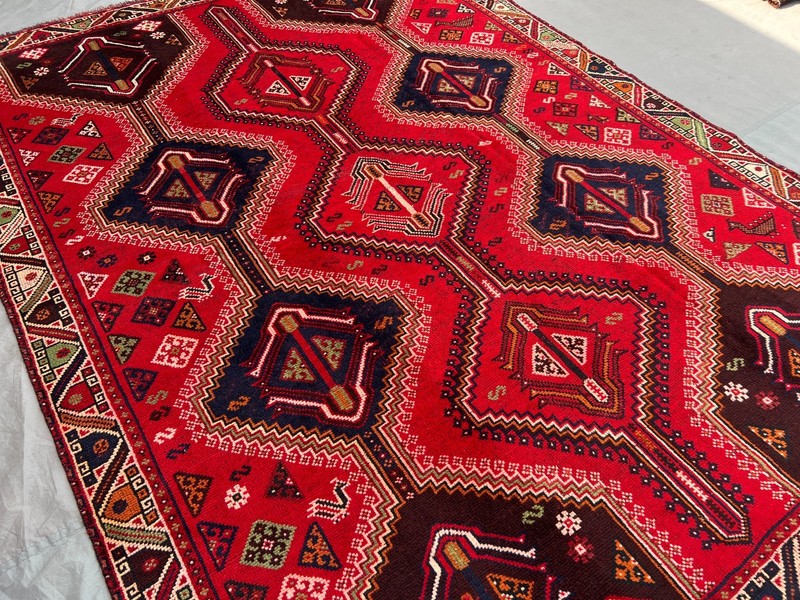 6'10x9'3 ft Vintage Afghan Red Geometric Medallion Design Handnooted Wool Rug gallery