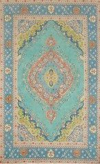 Turquoise Blue Traditional Area Rug 6×10 ft Hand-knotted Wool for Living Room