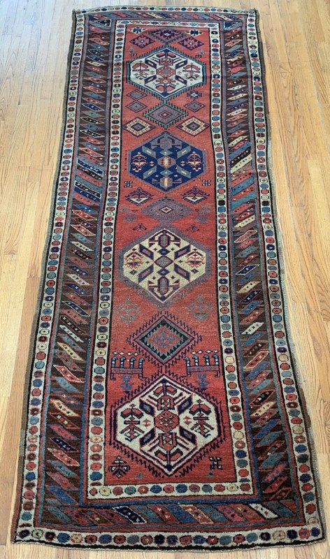 Antique Caucasian Runner 3'7" x 10' Hand-Knotted Wool Tribal Oriental Rug gallery