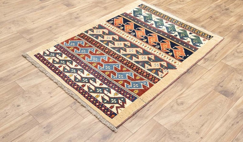 Vintage Distressed Tribal Striped Wool Oriental Rug Entryway Carpet 3’5x4’0 Ft gallery