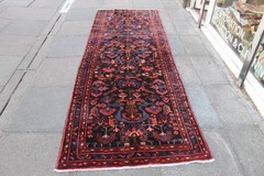 Vintage Traditional HandMade Turkish Oriental Black Wool Long Rug Runner 332×111