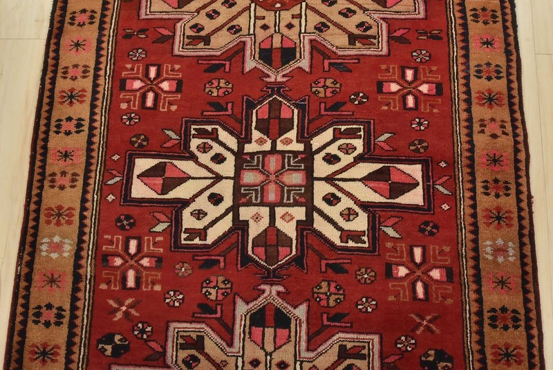 Vintage Tribal Runner 3’6” x 10’8” Red Wool Geometric Hand-Knotted Oriental Rug gallery