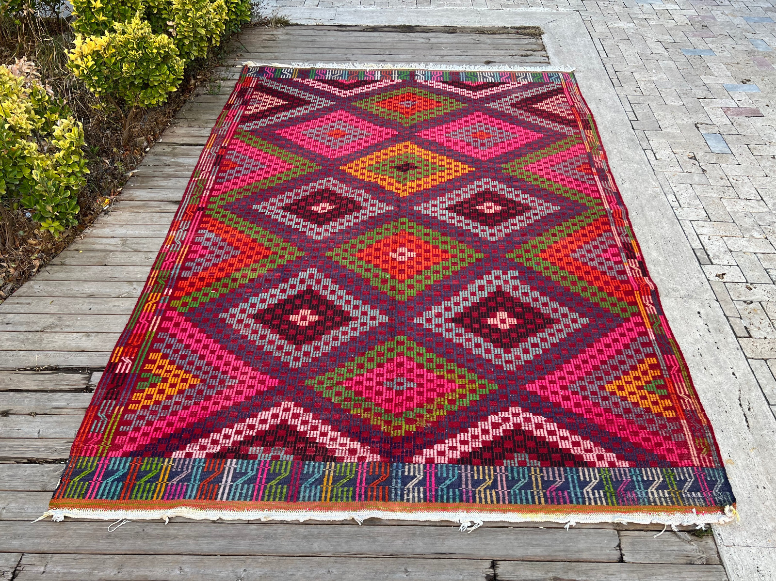 Turkish Kilim Handwoven 6'x9' Cicim Kilim Natural Wool Vintage Rug 200x295cm gallery