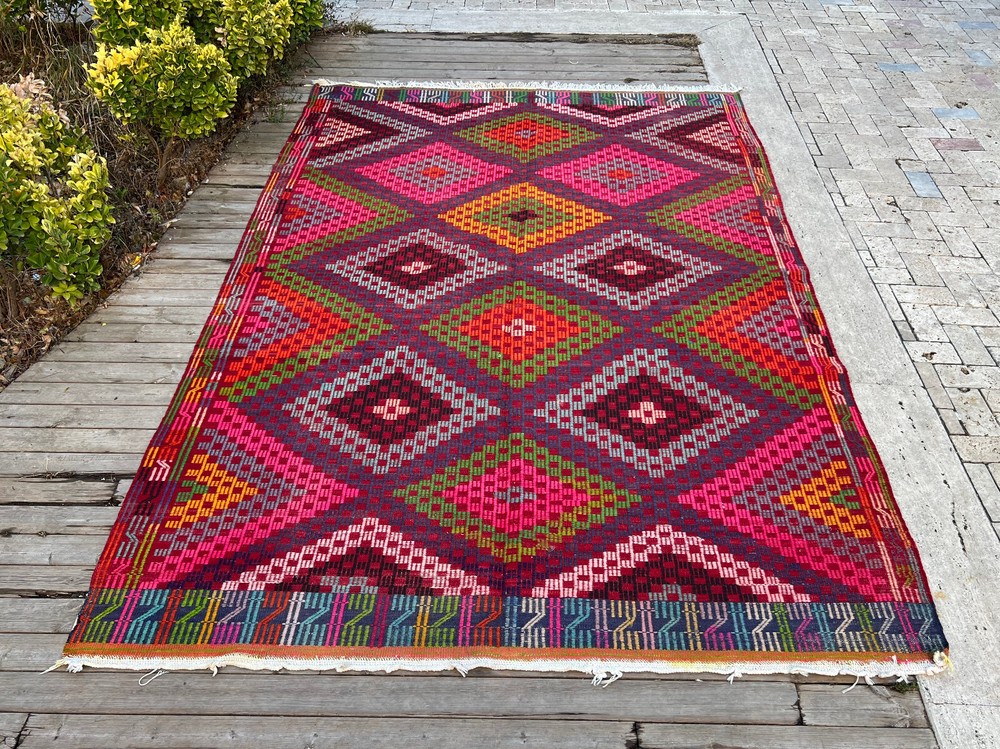 Turkish Kilim Handwoven 6'x9' Cicim Kilim Natural Wool Vintage Rug 200x295cm