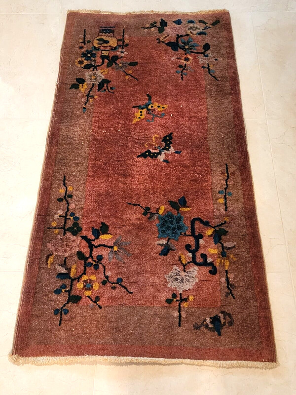 4x2 FT Old Handmade Chinese Small Wool Rug gallery