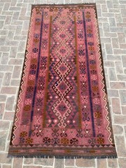 Rose Pink 4.7×9.7ft Handmade Turkish Kilim Runner Tribal Flatweave Boho Rug