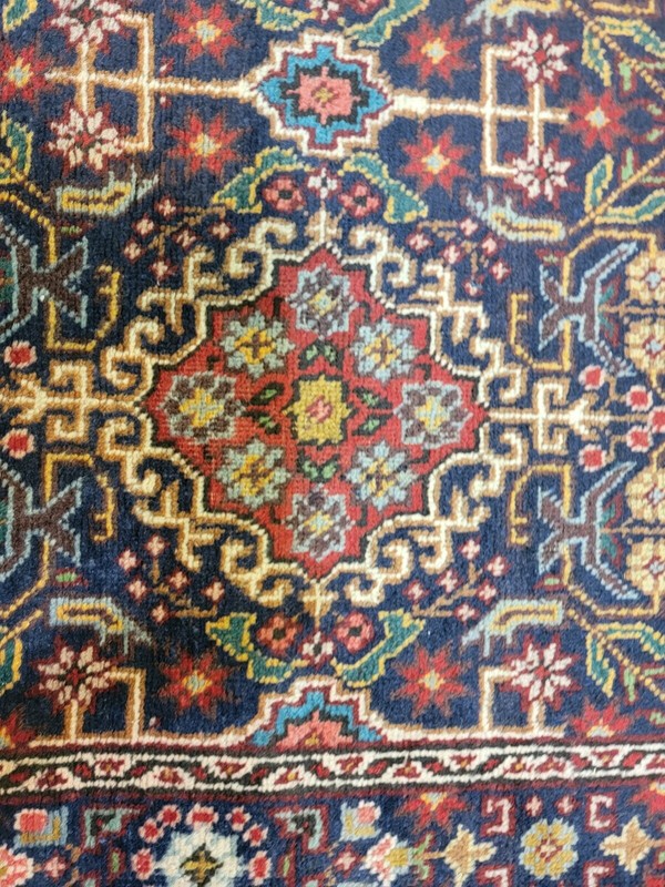 Antique Oriental Hand-Knotted Wool Runner Navy Blue/Red/Ivory/Green 2'10" x 12'8 gallery